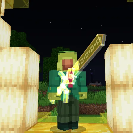 Player holding a glowing enchanted sword