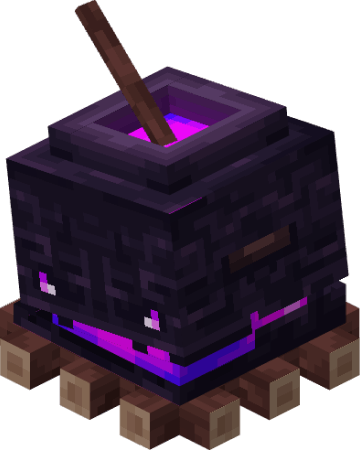 Purple cauldron with glowing contents.