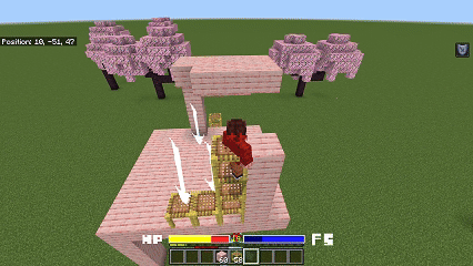 Player dodging attacks on pink block structure