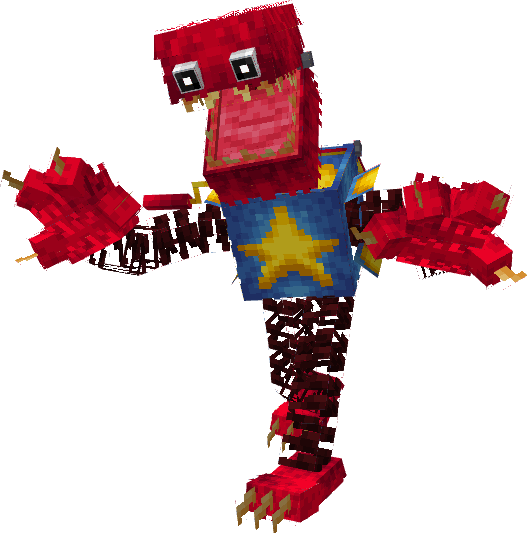 Pixelated red character with star shirt.