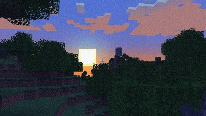 Sunset with eerie figure and glitched terrain