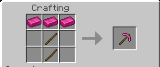 Crafting recipe for pink pickaxe.