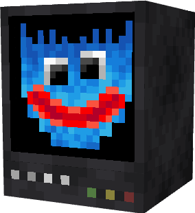 Pixelated blue character on a screen.