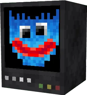 Pixelated blue character on a screen.