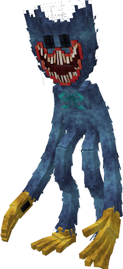 Blocky blue creature with wide grin.