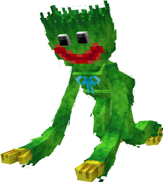 Green blocky creature with red smile.