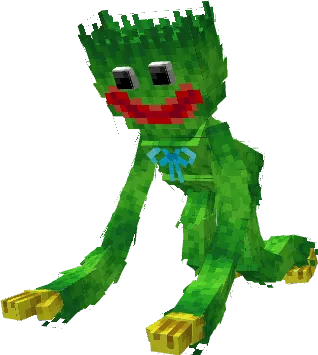 Green blocky creature with red smile.