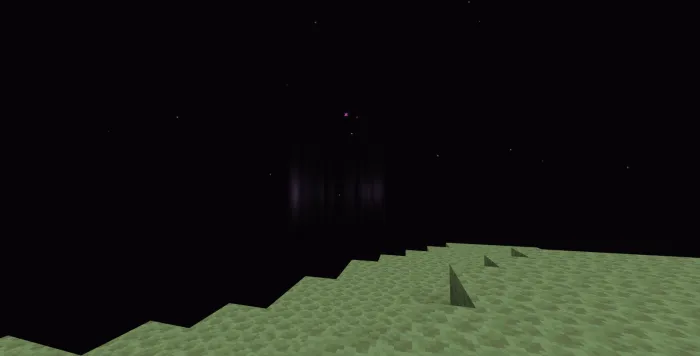 Aurora lights above a blocky landscape