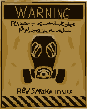 Warning sign with gas mask illustration.