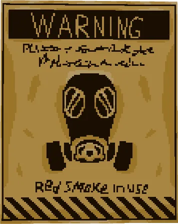 Warning sign with gas mask illustration.