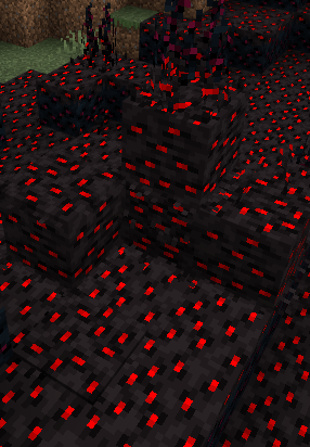 Glowing infected blocks with red patterns