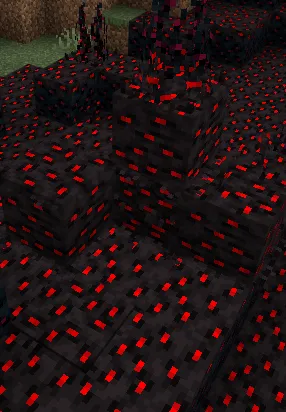Glowing infected blocks with red patterns