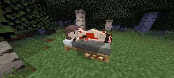 Anime character sleeping on a bed.