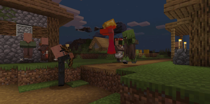 Villager agent fights hostile mobs at night