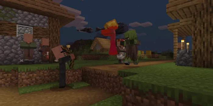 Villager agent fights hostile mobs at night