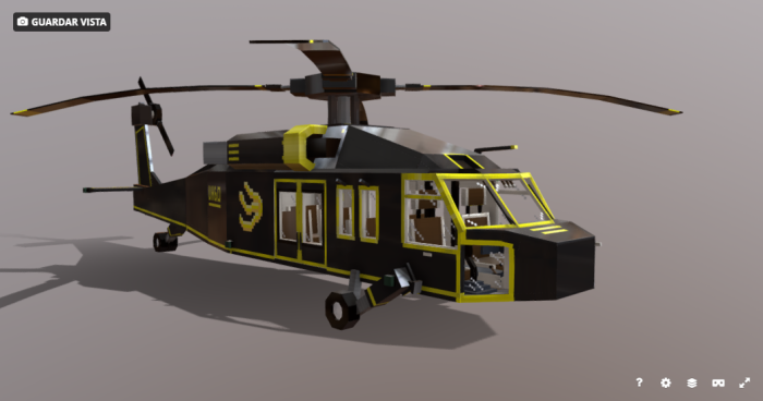 Blocky black and yellow helicopter model