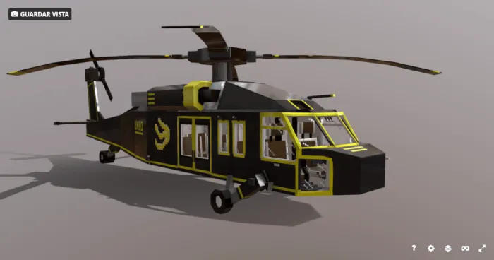 Blocky black and yellow helicopter model