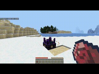 Player uses magical altar on sandy shore