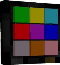 Colorful block panel with eight squares.