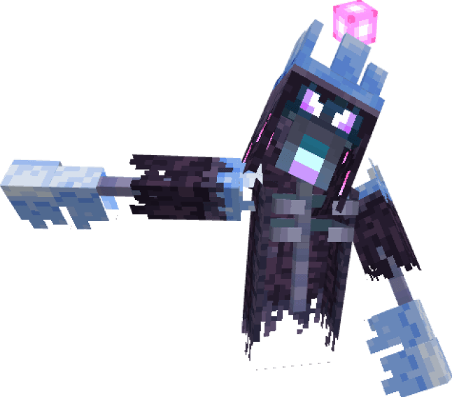 Pixelated armored character with staff.