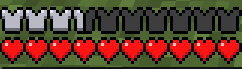 Four armor icons and ten heart icons