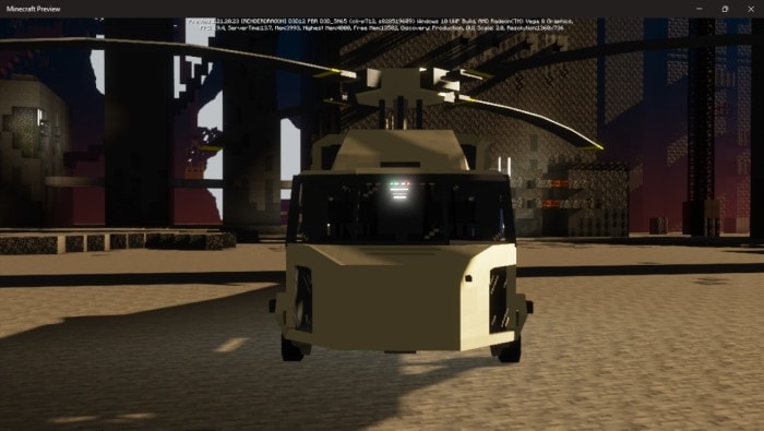 Blocky helicopter model in desert environment