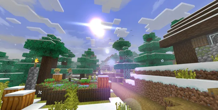 Snowy village with enhanced sky effects