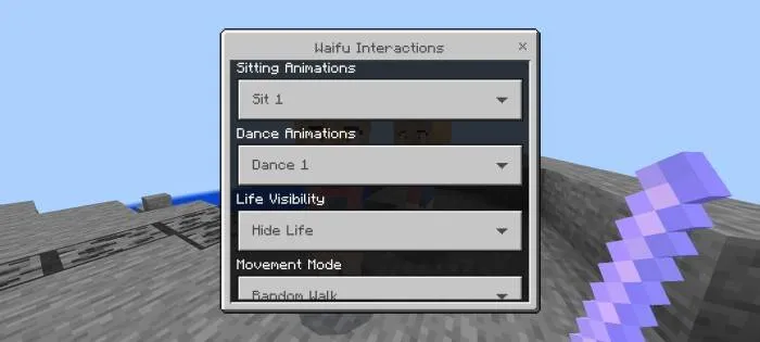 Waifu interaction menu in a game mod.