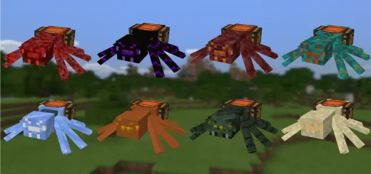 Eight colorful, mountable spiders.