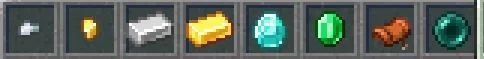 Iron, gold, diamond, emerald, and loot items