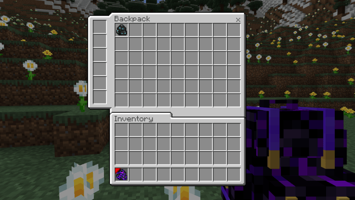 Backpack interface with slots open.