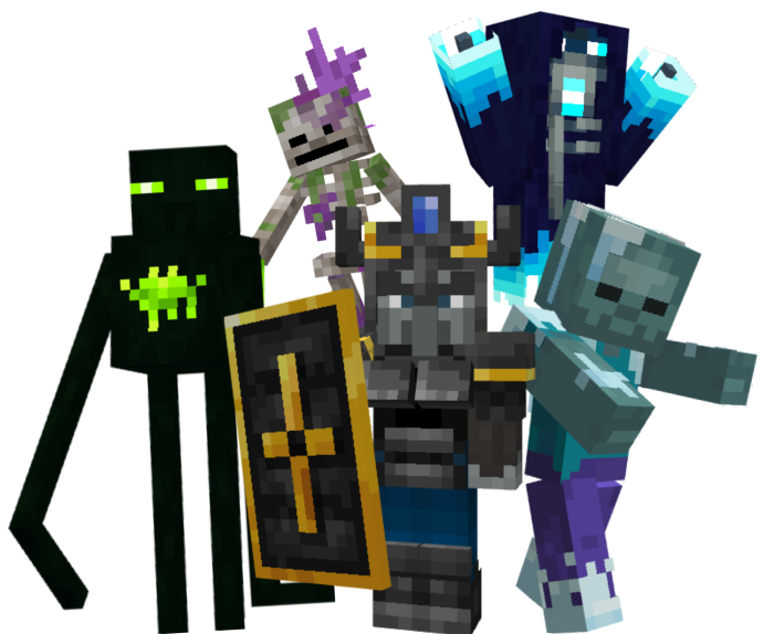 Pixelated characters and creatures.
