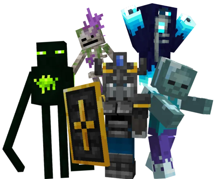 Pixelated characters and creatures.
