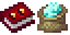 Pixelated book and sack of gems.