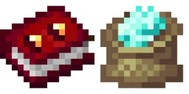 Pixelated book and sack of gems.
