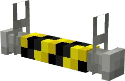 Blocky hazard-striped barrier.
