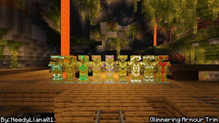 Glowing armor trims on display.