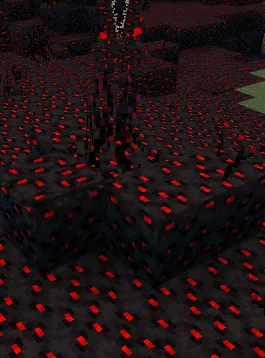 Dark, infected terrain with glowing red spots