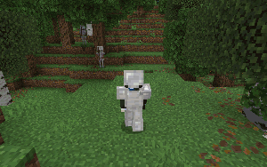 Armored player fleeing from a skeleton archer