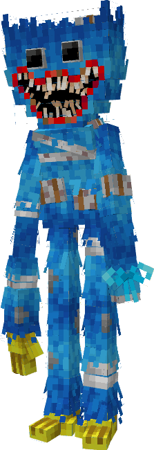 Blocky blue creature with sharp teeth.