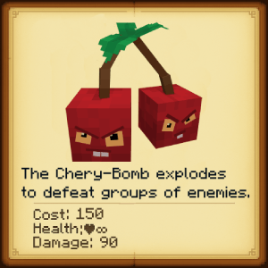 Two blocky red cherries with angry faces