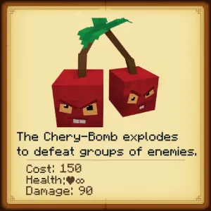 Two blocky red cherries with angry faces