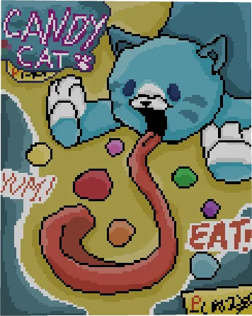 Pixel art of Candy Cat eating candy.