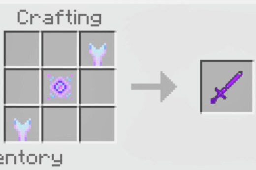 Crafting recipe for a glowing purple sword