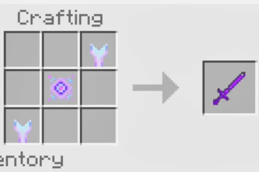 Crafting recipe for a glowing purple sword