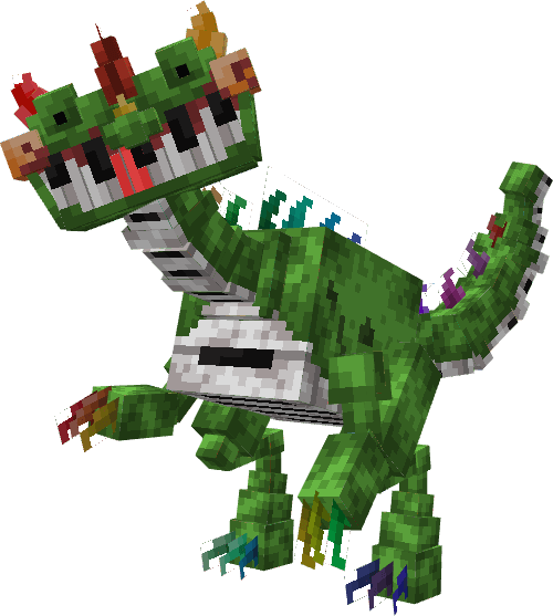 Green pixelated creature with colorful spikes.