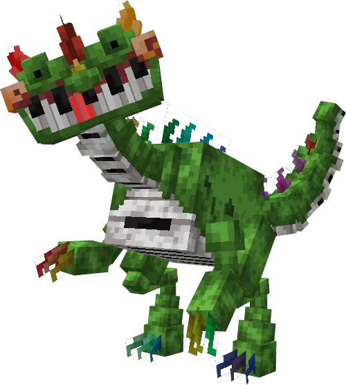 Green pixelated creature with colorful spikes.