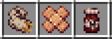 Pixelated game items raw chicken, bandage, bottle.