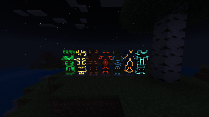 Glowing armor trims in the dark forest.