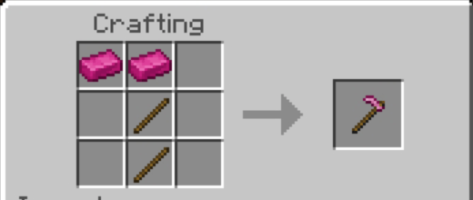 Crafting pink pickaxe with sticks.
